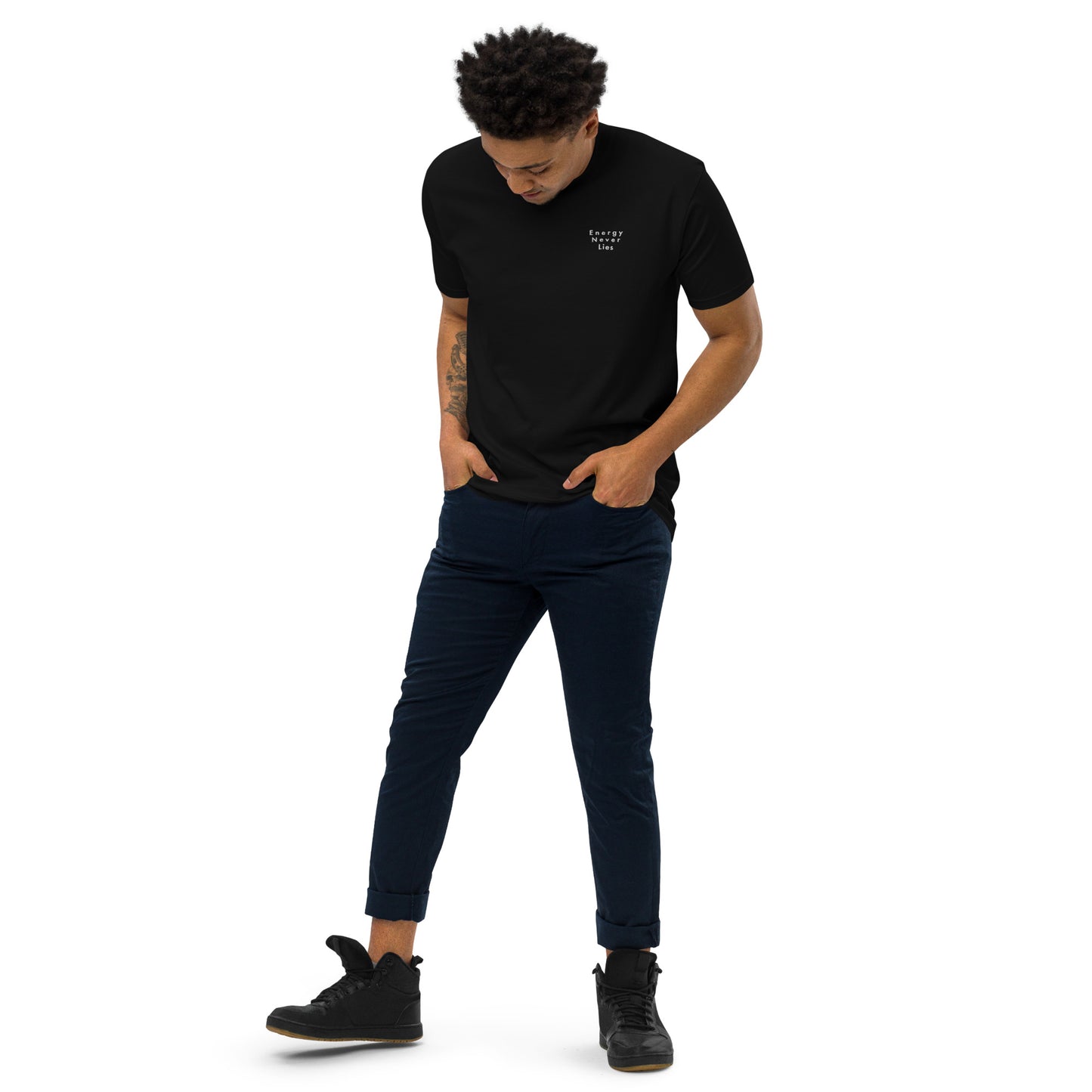 Energy Never Lies Men’s premium heavyweight tee